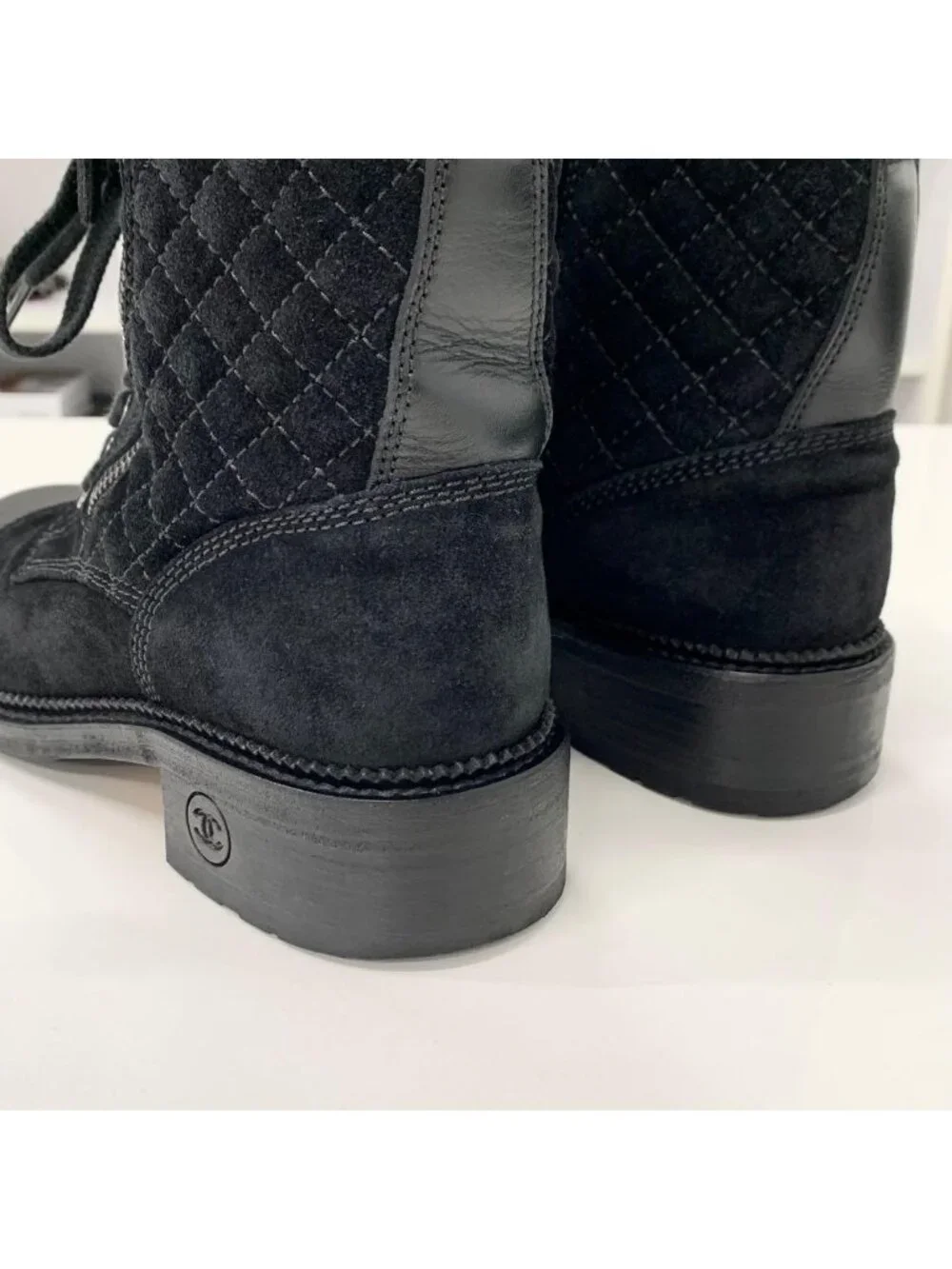 Chanel CC Logo Suede Leather Quilted Short Boots